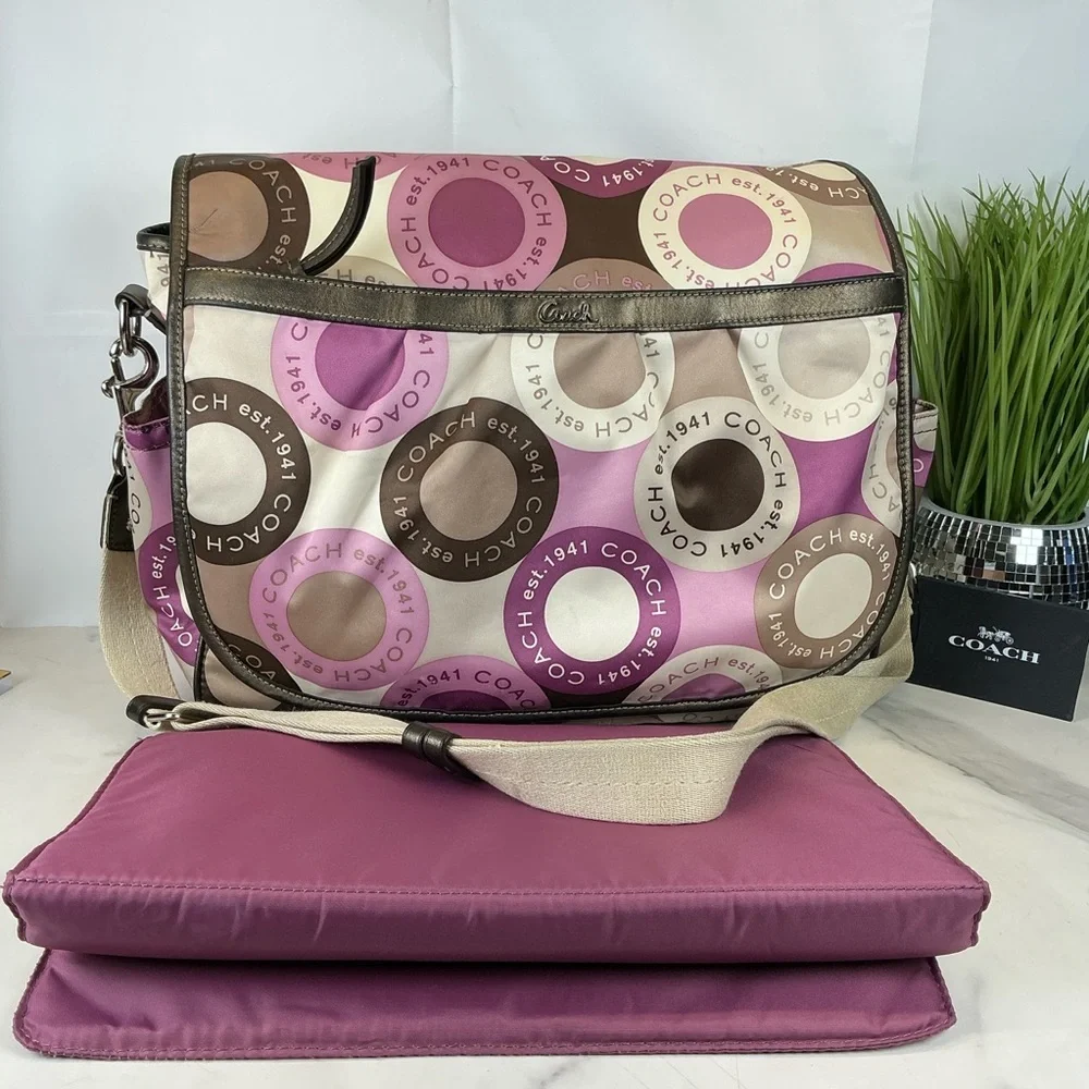 Coach Y2K Signature Pink Brown Snap Head Messenger Diaper Shoulder‎ Bag Laptop